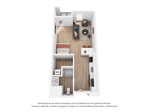 Floor plan for studio, 1 bath, 553 sqft